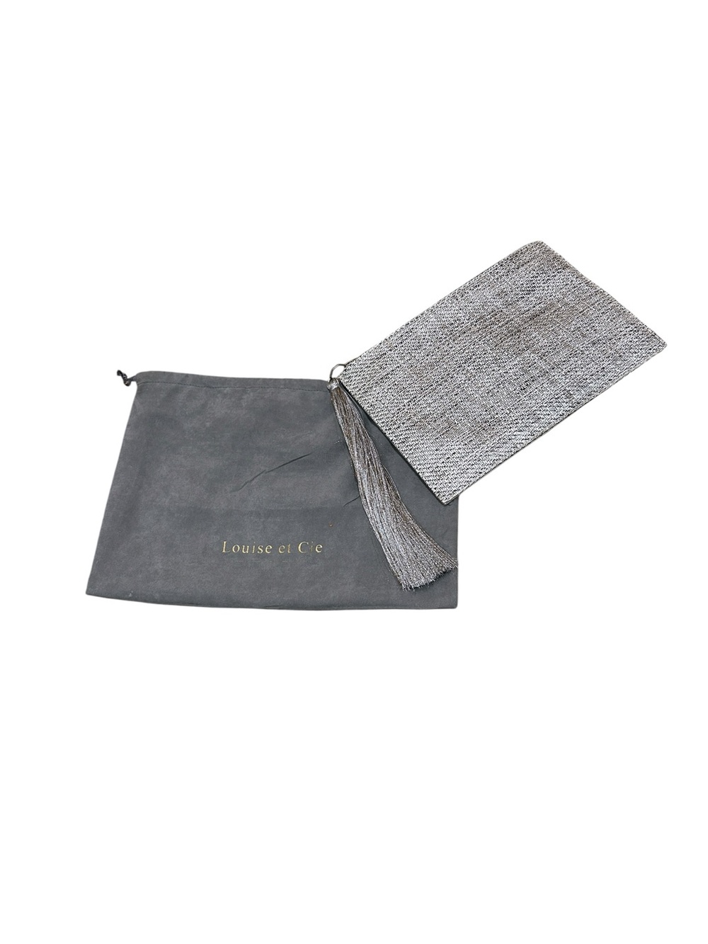 NWT Louise et Cie Silver Metallic mesh pebble leather Tassel Clutch in dustbag
